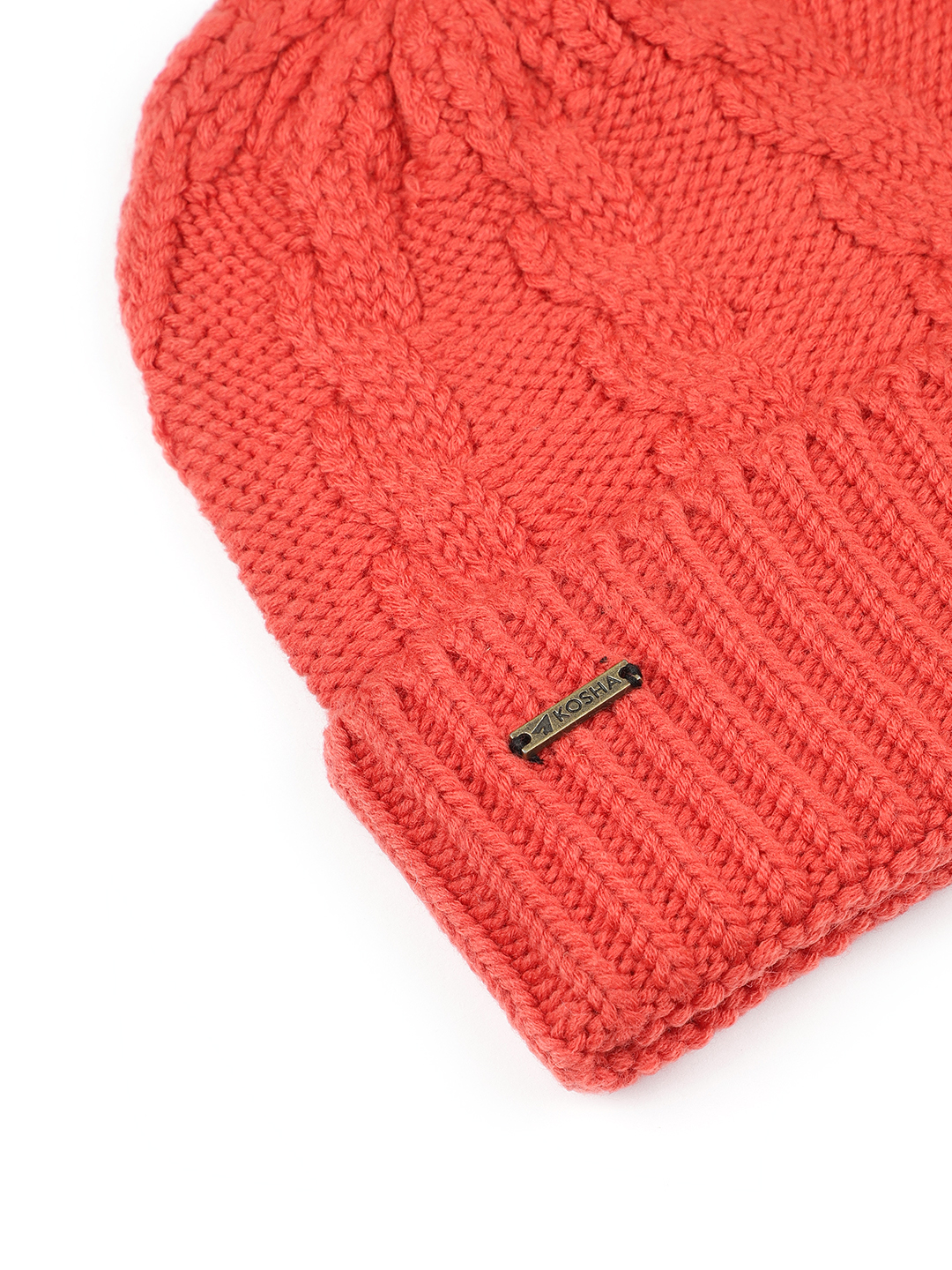 Orange Acrylic Wool Cable Knit Winter Beanie | Men